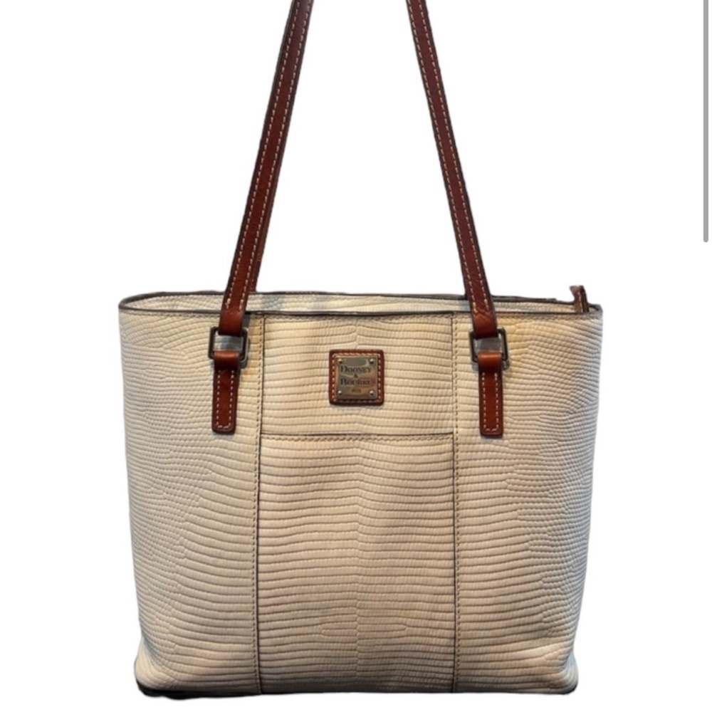 Dooney & Bourke Lexington Pebble Grain  Cream and Light Blue Shoulder Bag